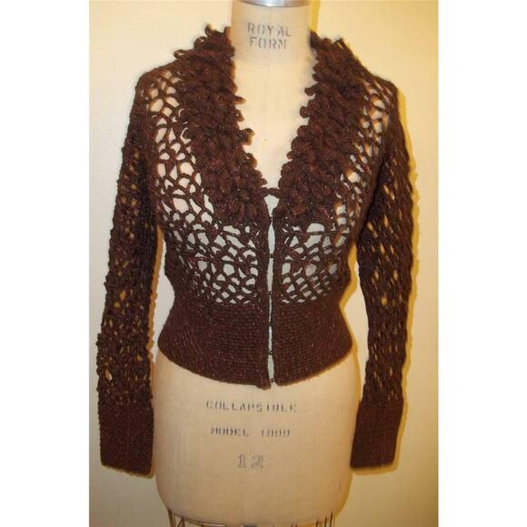 Telluride Clothing Co. Brown & Pink Rosecliff Open Knit Cardigan Sweater S NWT - Picture 2 of 11